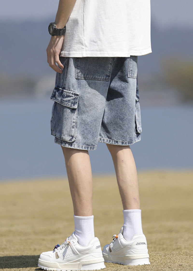 Black Pockets Lace Up Denim Shorts Summer