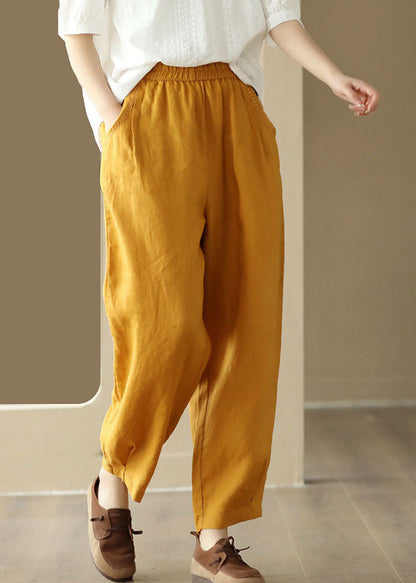Black Pockets Wrinkled Patchwork Linen Pants Summer