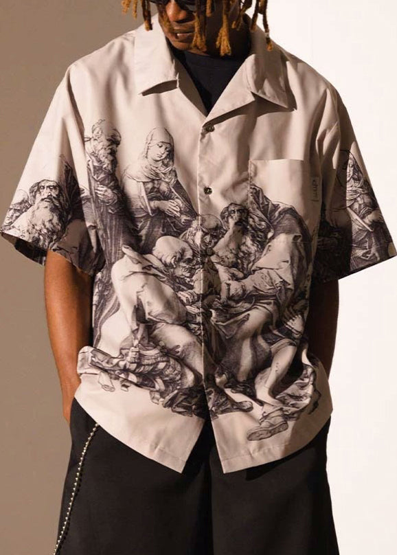 Black Print Button Cotton Shirts Summer