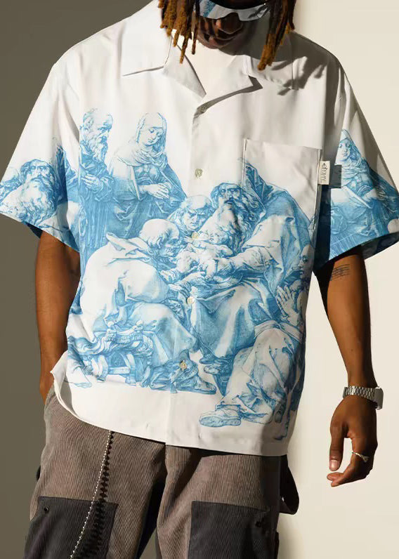 Black Print Button Cotton Shirts Summer