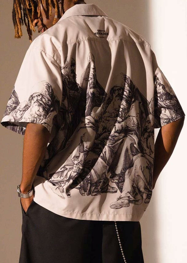 Black Print Button Cotton Shirts Summer