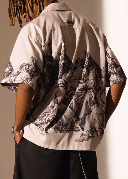 Black Print Button Cotton Shirts Summer