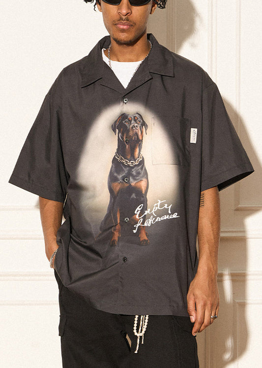 Black Print Button Cotton Shirts Summer