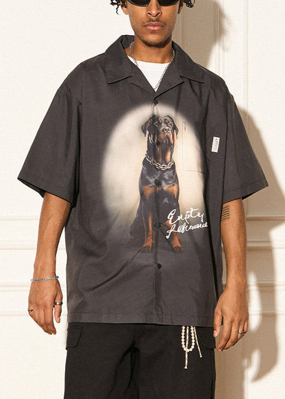 Black Print Button Cotton Shirts Summer