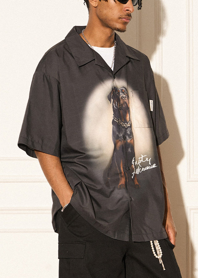 Black Print Button Cotton Shirts Summer