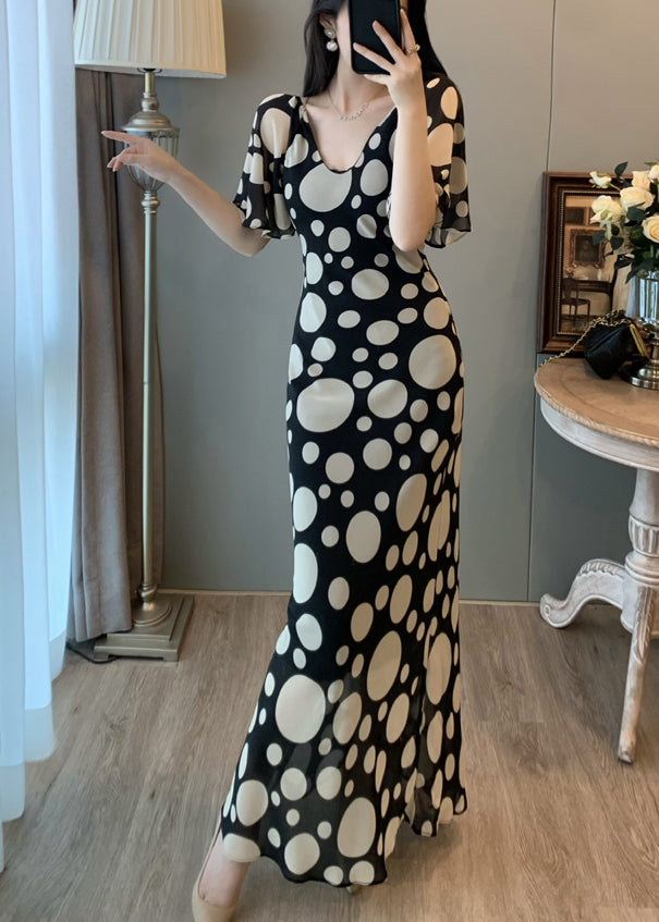 Black Print Chiffon Vacation Dresses Summer