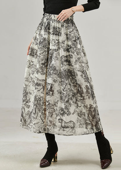 Black Print Cotton a Line Skirts Spring
