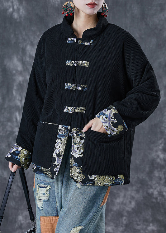 Black Print Patchwork Fine Cotton Filled Parker Winter Warm