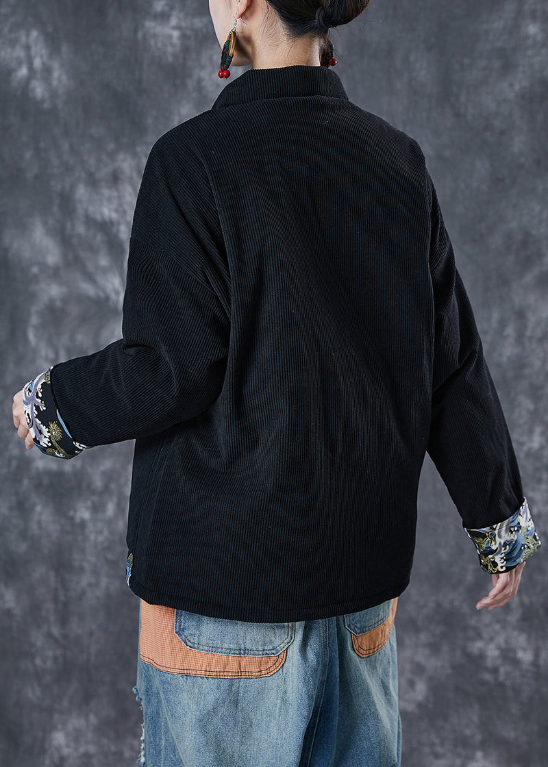 Black Print Patchwork Fine Cotton Filled Parker Winter Warm