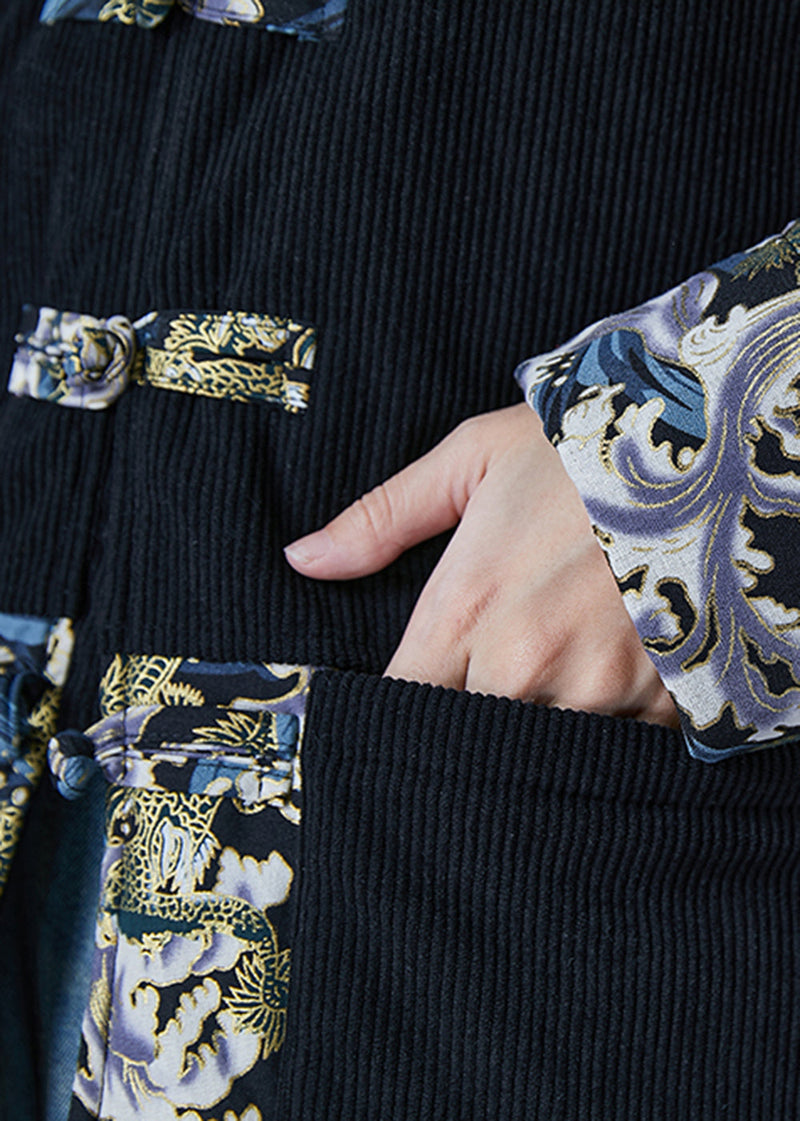Black Print Patchwork Fine Cotton Filled Parker Winter Warm