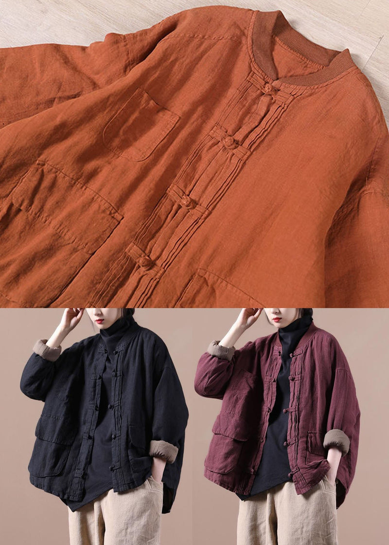 Black Fine Linen Jacket Cotton Filled Coat Winter