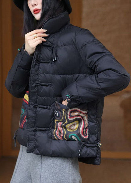 Black Stand Collar Pockets Print Duck Down Canada Goose Jacket Winter