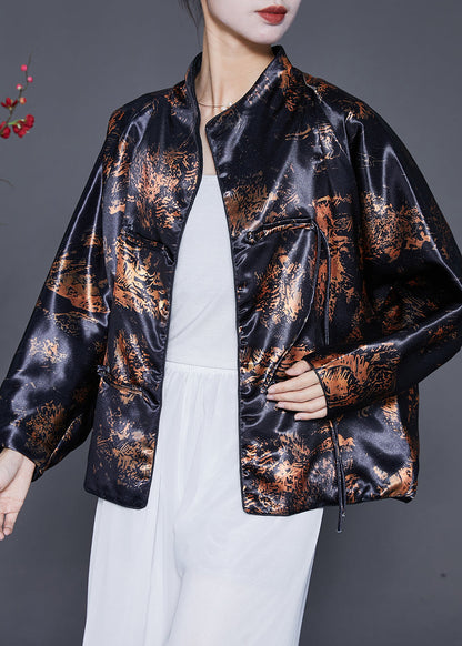 Black Tasseled Print Cotton Coats Fall