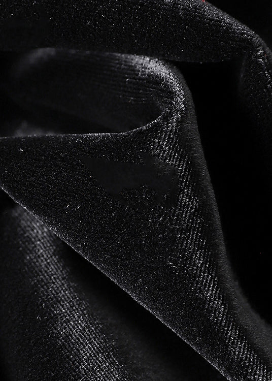 Black Tasseled Print Patchwork Silk Velour Coats Fall
