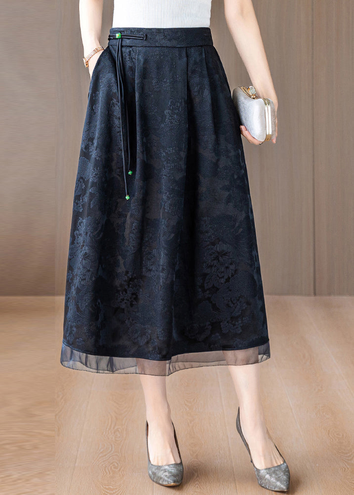 Black Tasseled Print Silk Skirts Summer