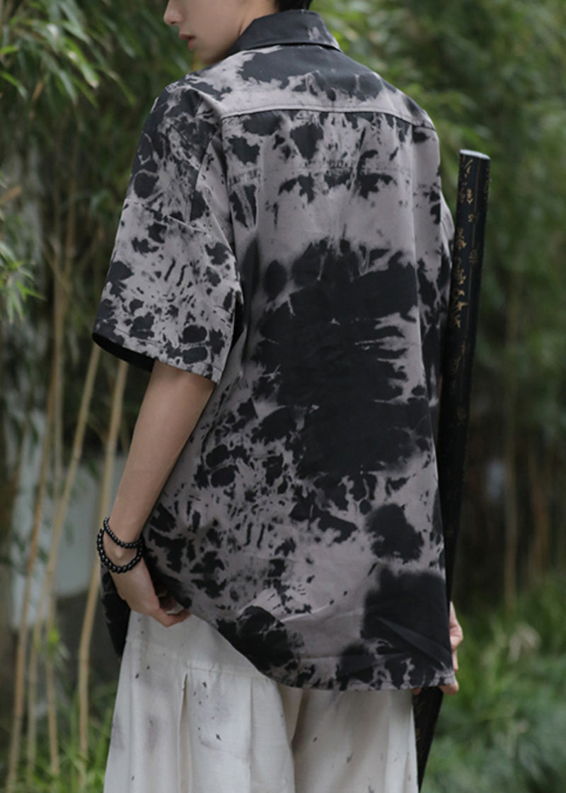 Black Tie Dye Pockets Ice Silk Shirts Summer