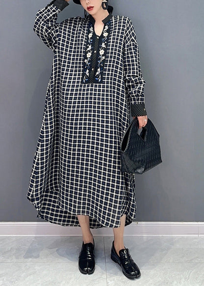 Black V Neck Plaid Holiday Dress Spring