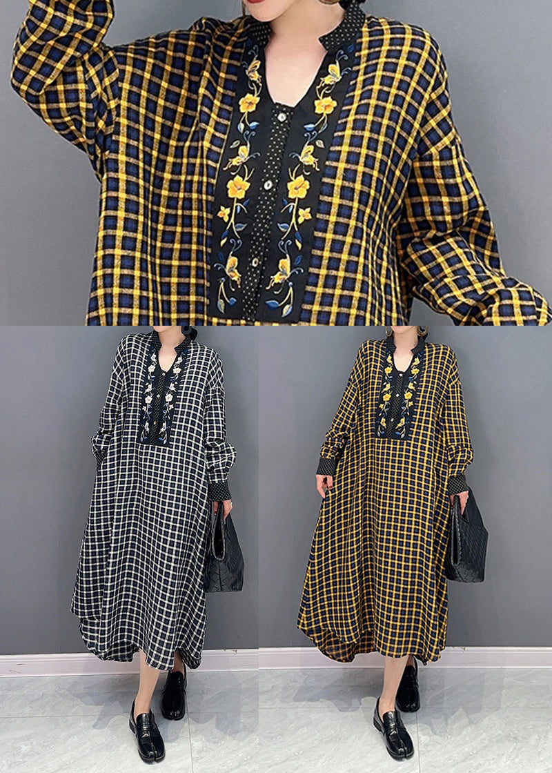 Black V Neck Plaid Holiday Dress Spring