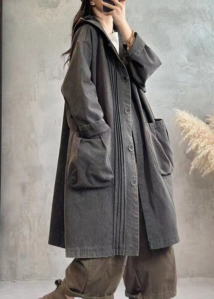 Black Wrinkled Button Hoodies Denim Trench Coats Fall