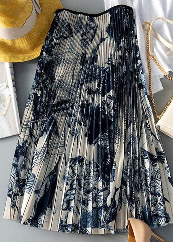 Black Wrinkled Print Chiffon Skirt Summer
