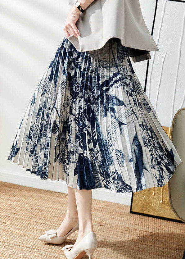 Black Wrinkled Print Chiffon Skirt Summer