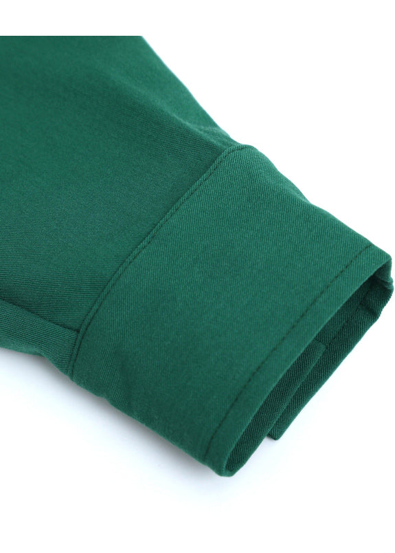 Blackish Green Peter Pan Collar Button Tops Long Sleeve