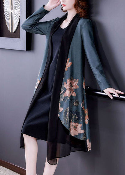 Blue Asymmetrical Tulle Patchwork Loose Cardigans Long Sleeve
