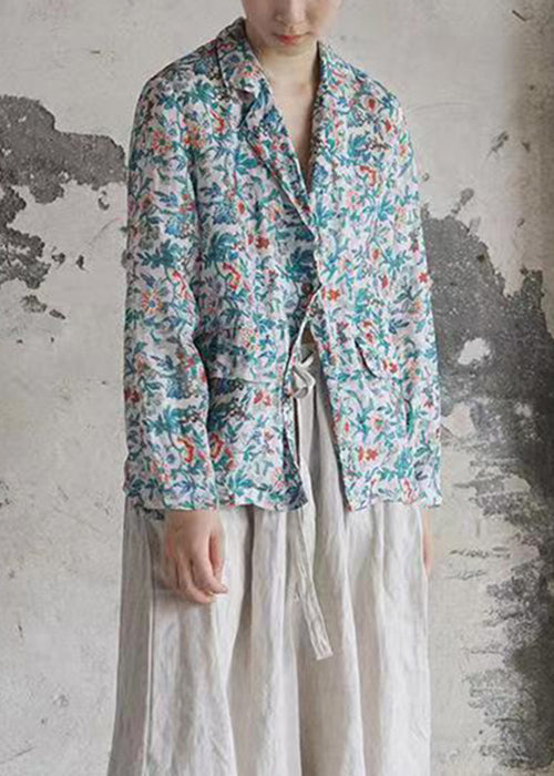 Blue Button Print Patchwork Cotton Coats Fall
