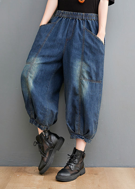 Blue High Waist Pockets Lantern Fall Pants