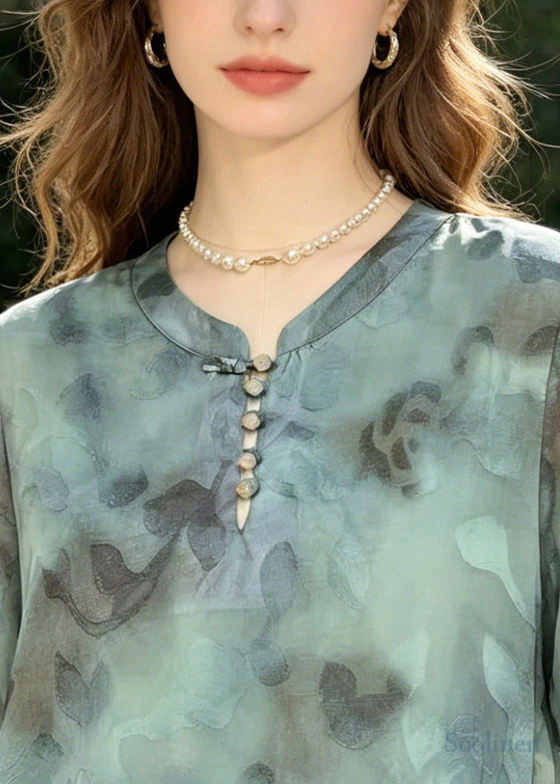 Blue Oversized Jacquard Chiffon Shirt Summer