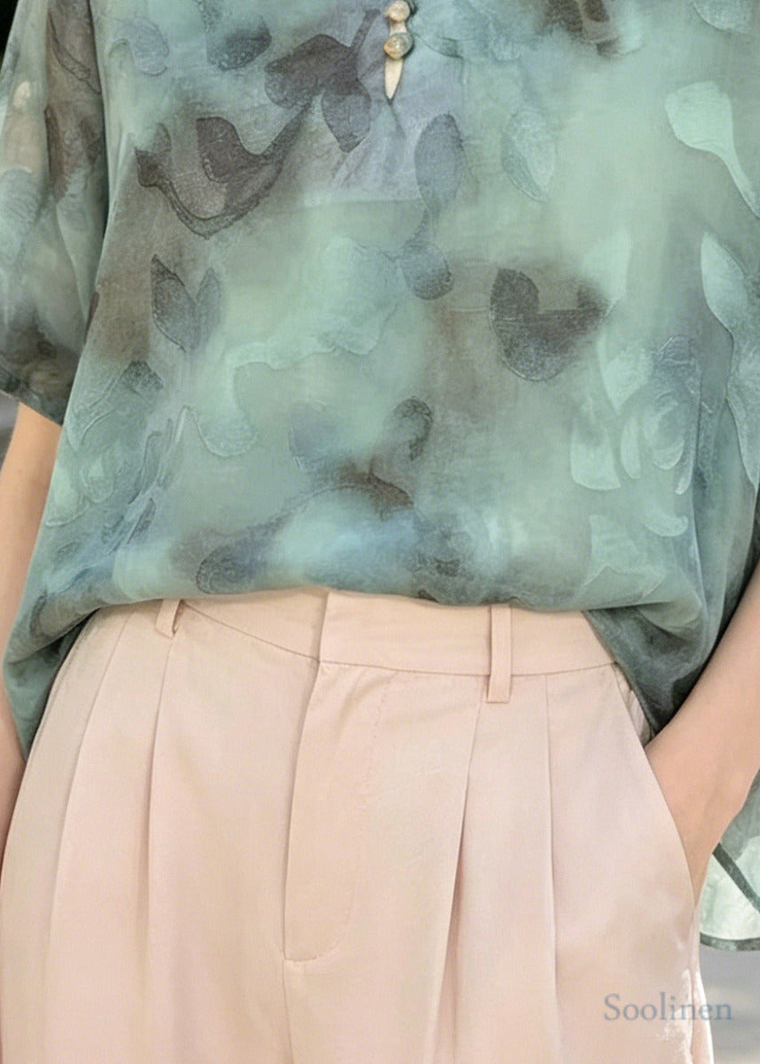 Blue Oversized Jacquard Chiffon Shirt Summer