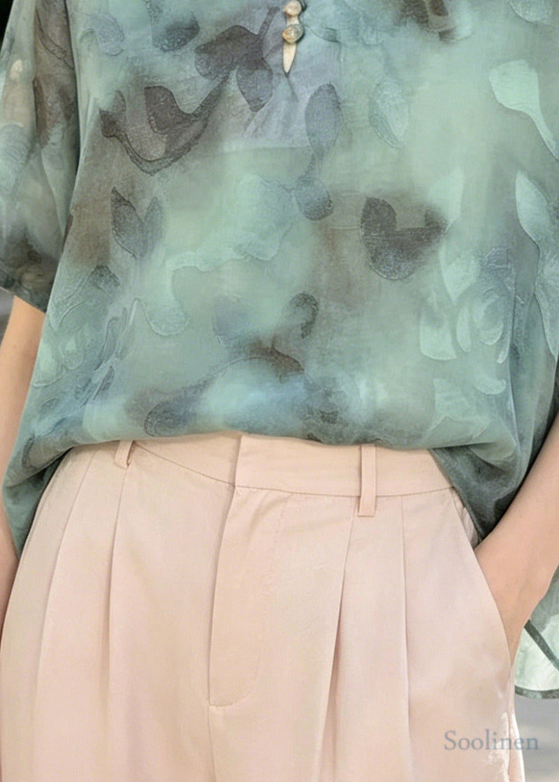 Blue Oversized Jacquard Chiffon Shirt Summer