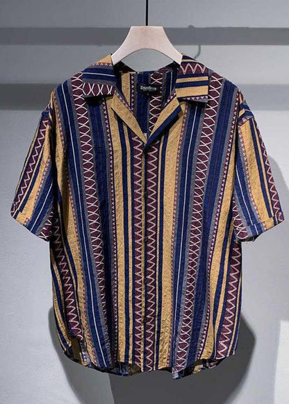 Blue Peter Pan Collar Striped Cotton Shirt Summer