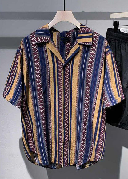 Blue Peter Pan Collar Striped Cotton Shirt Summer