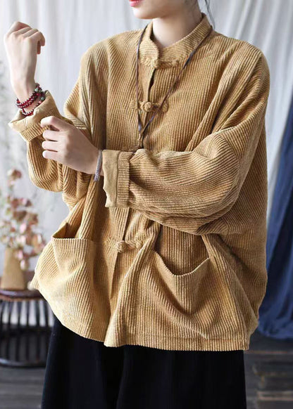Blue Pockets Chinese Button Corduroy Jacket Spring