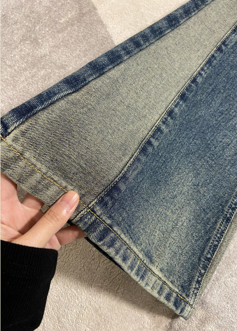 Blue Pockets High Waist Denim Pants Spring