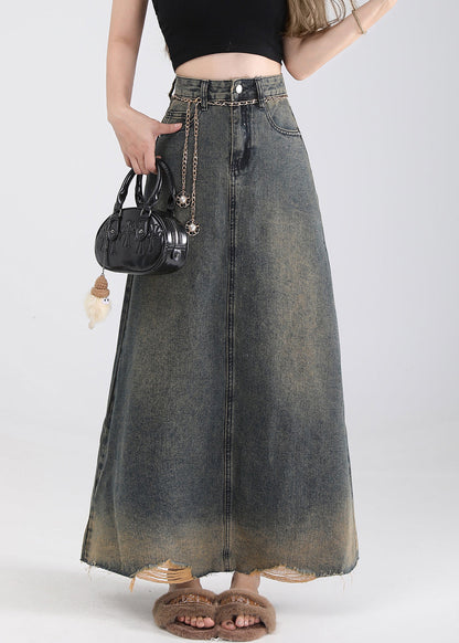 Blue Pockets High Waist Denim Skirt Summer