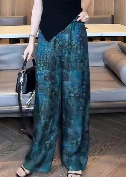 Blue Print Elastic Waist Cotton Pants Fall
