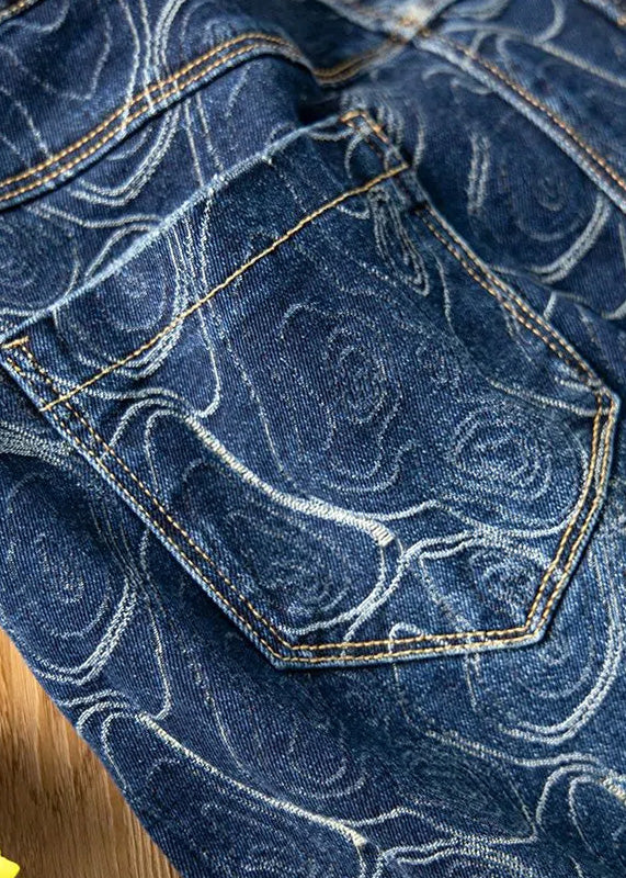 Blue Print High Waist Button Denim a Line Skirts Summer