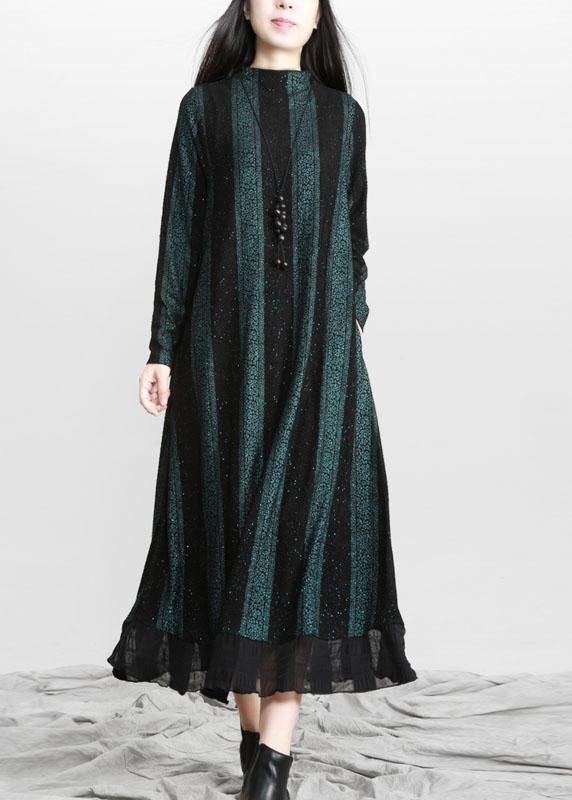 Blue Striped Patchworkchiffon Fall Long Dresses