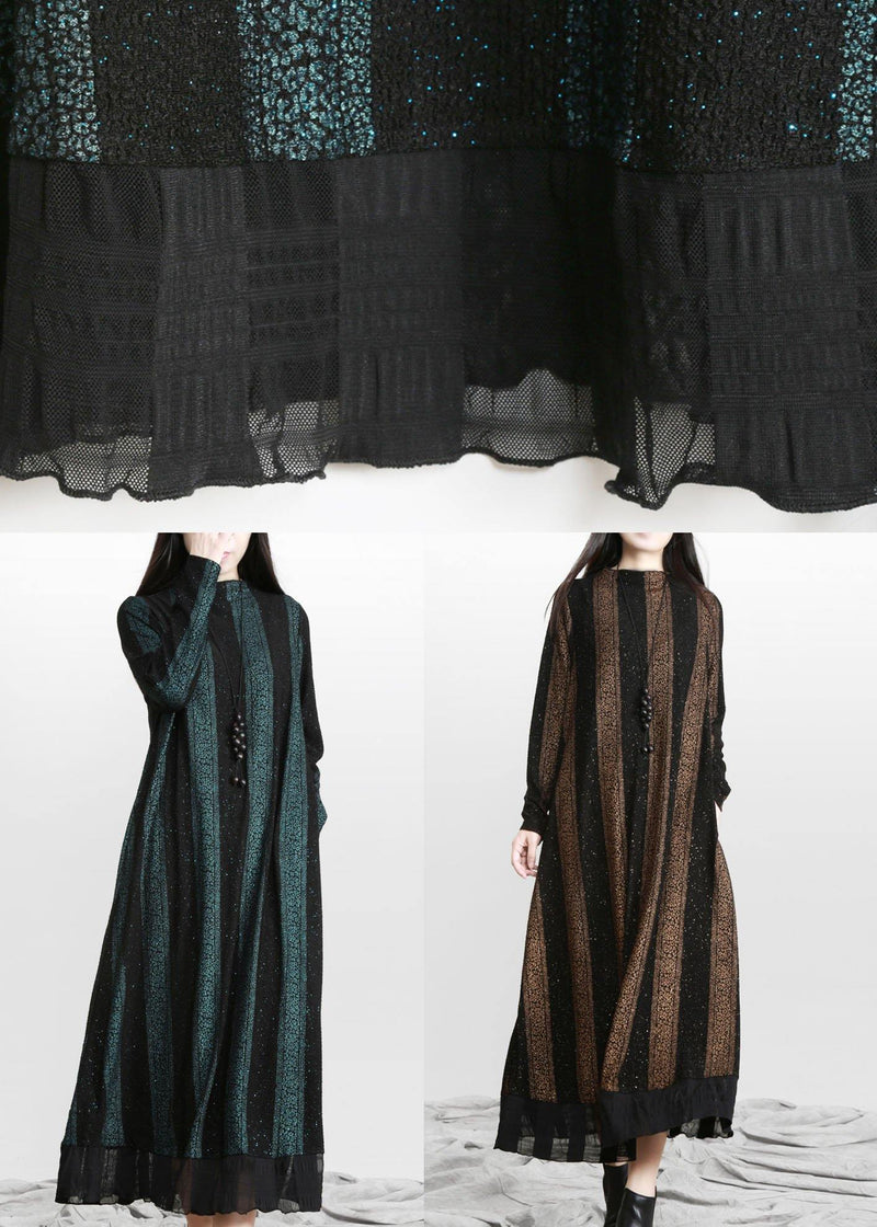 Blue Striped Patchworkchiffon Fall Long Dresses