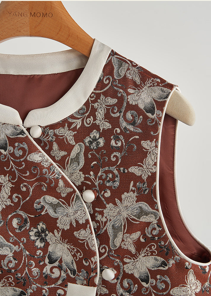 Brick Red Butterfly Jacquard Cotton Vests Fall