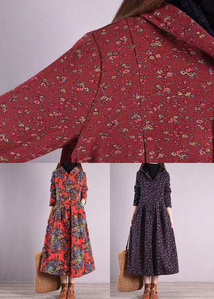 Brick Red Hooded Patchwork Warm Fleece Coats Winter