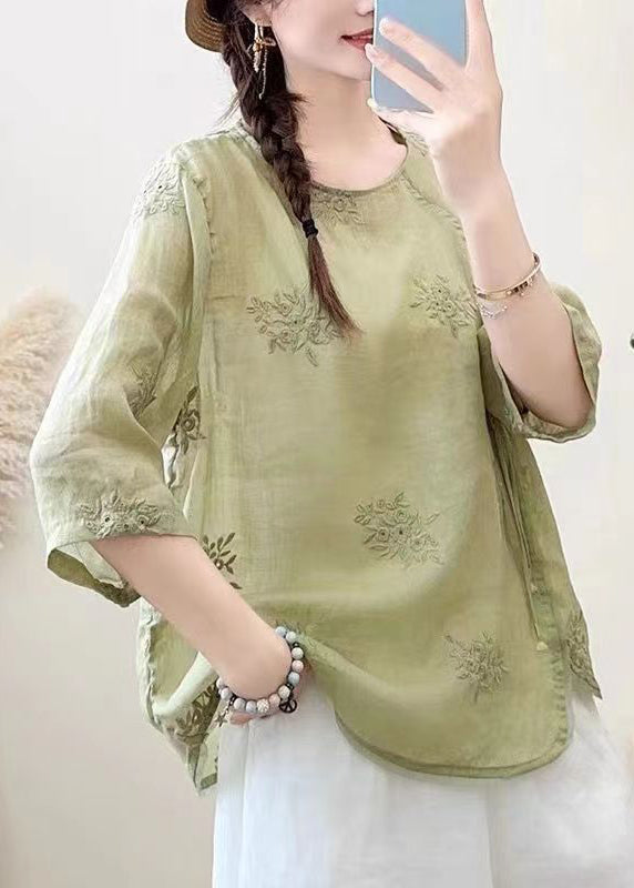 Brick Red Tassel Embroidered Cotton Top Summer