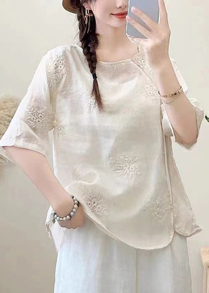 Brick Red Tassel Embroidered Cotton Top Summer