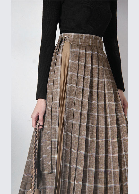 Brown Asymmetrical Patchwork Tie Waist Skirts Spring