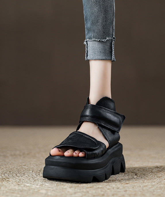 Brown Buckle Strap Splicing Platform Sandals Peep Toe