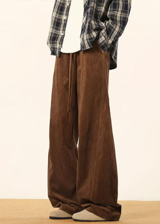 Brown Lace Up Corduroy Pants Spring