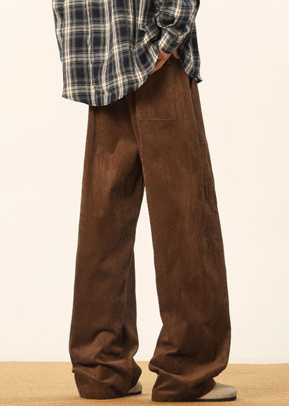 Brown Lace Up Corduroy Pants Spring