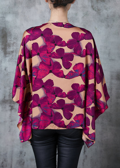 Vintage Brown Oversized Butterfly Silk Shirt Batwing Sleeve